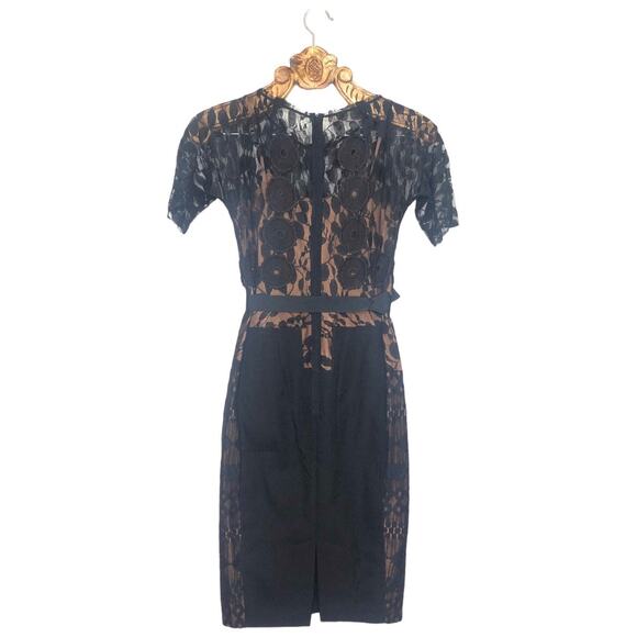 Anthropologie Byron Lars Carissima Dress Pencil Column Illusion Black Lace 0 - Picture 2 of 8